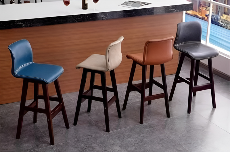 Ghế quầy bar khung gỗ bọc da thêu thủ công QQ6507 4