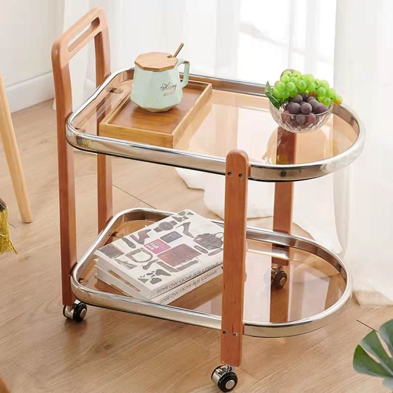 Kệ xe đẩy hai tầng khung gỗ decor phòng ZW4986 10