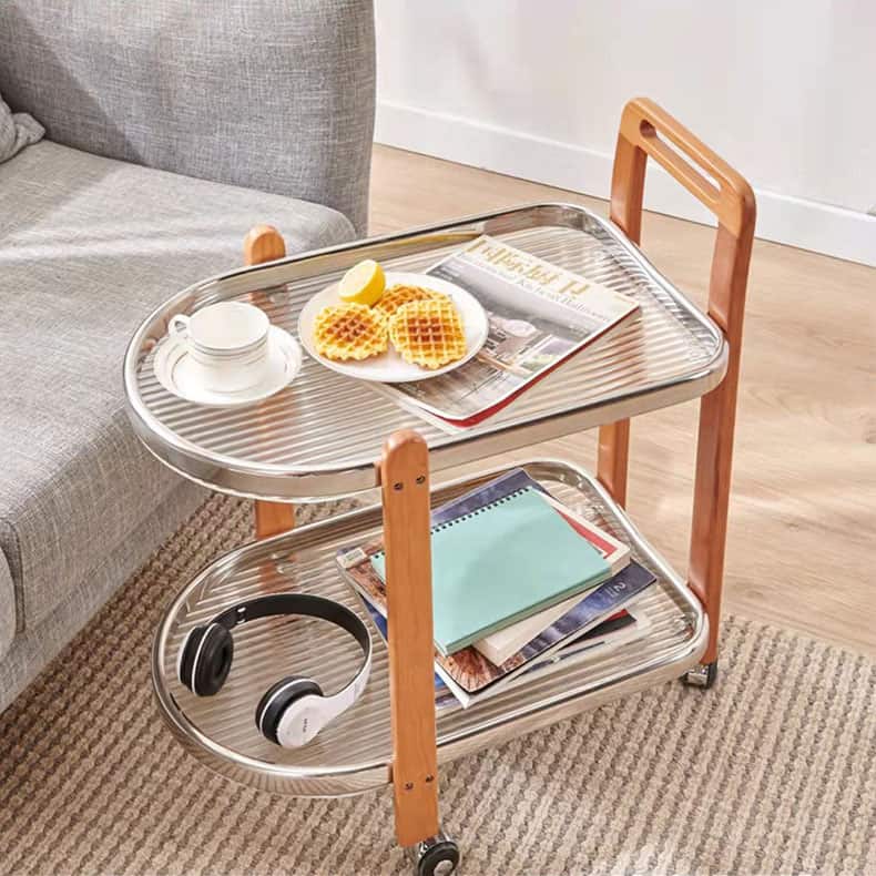 Kệ xe đẩy hai tầng khung gỗ decor phòng ZW4986 11