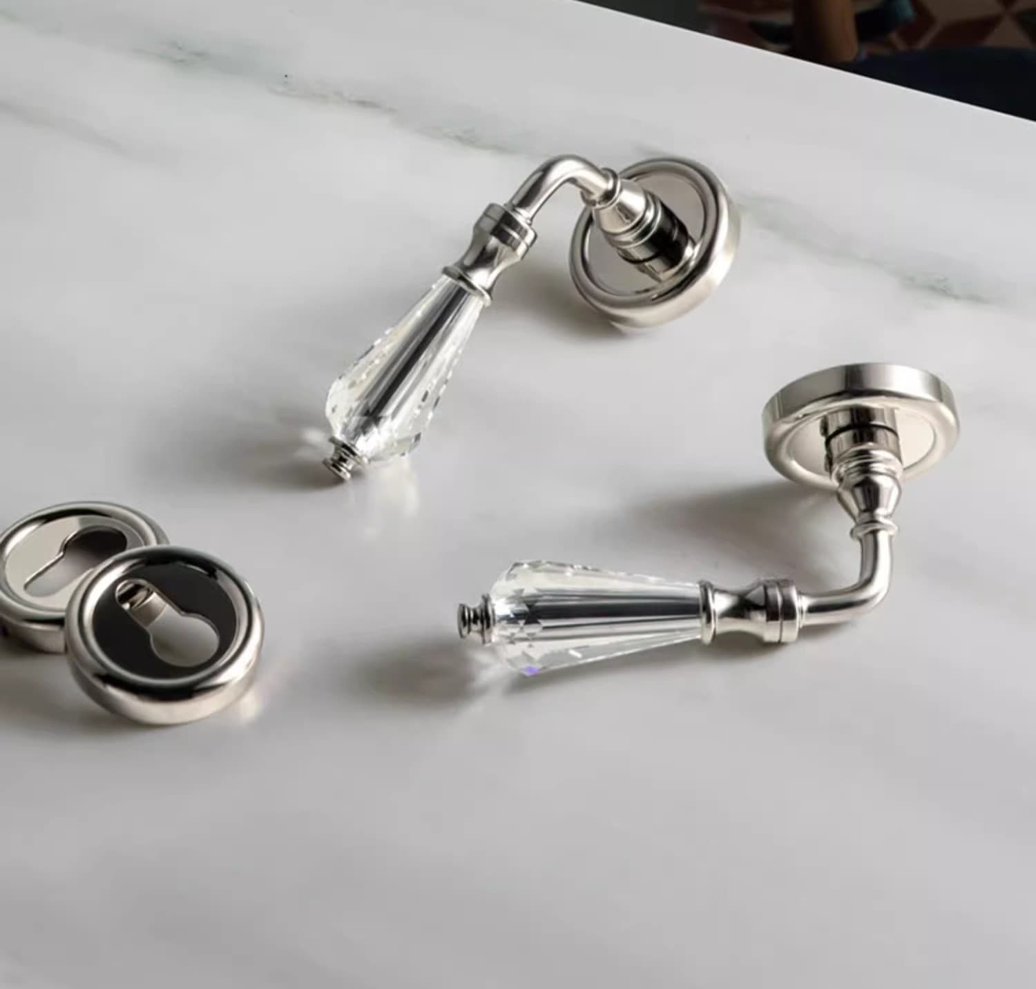 Khóa cửa bằng đồng tay gạt pha lê sang trọng GK530 6