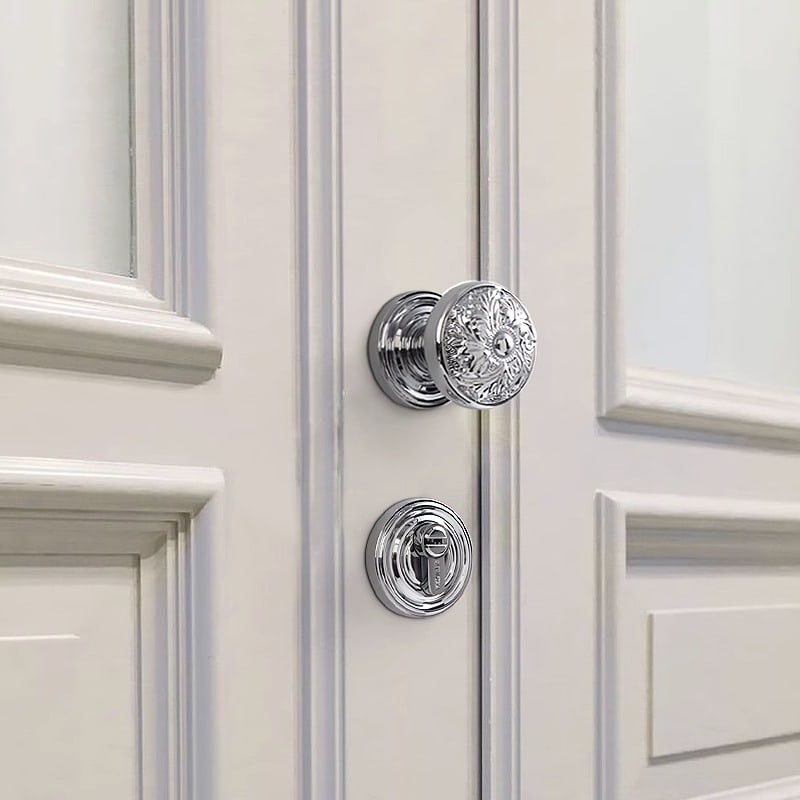 Khóa cửa tay nắm tròn đồng thau hình hoa Retro BTO7208 9
