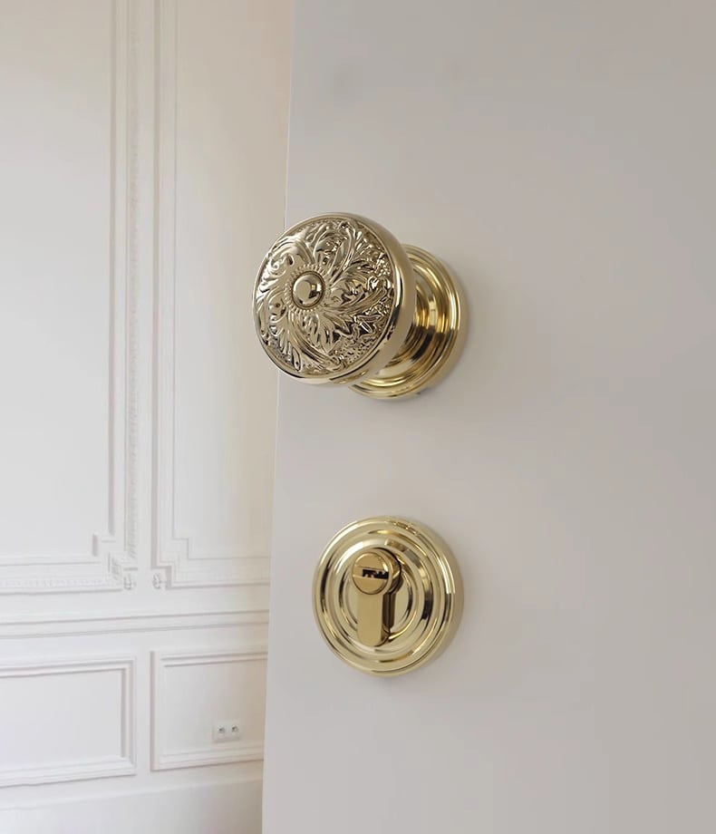 Khóa cửa tay nắm tròn đồng thau hình hoa Retro BTO7208 8