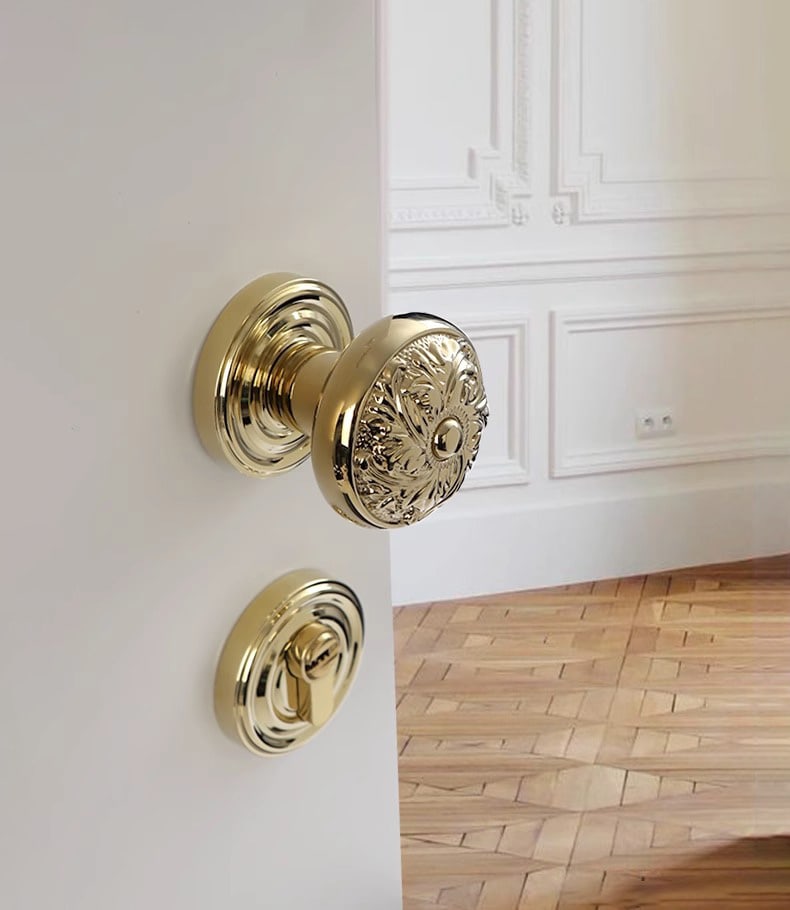 Khóa cửa tay nắm tròn đồng thau hình hoa Retro BTO7208 7