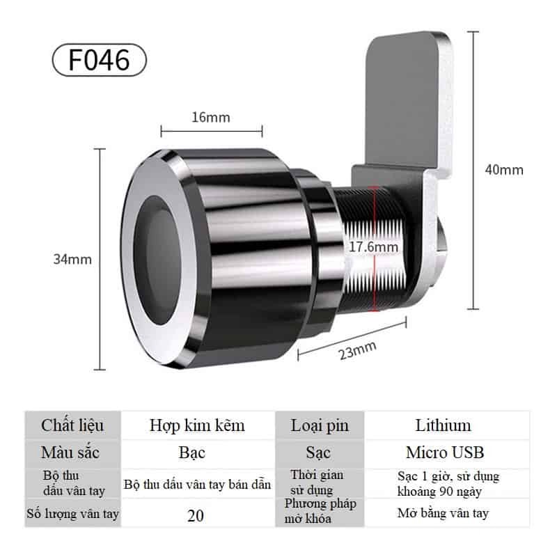 Khóa vân tay cho hộc tủ kéo 1-3 ngăn YLF048 5