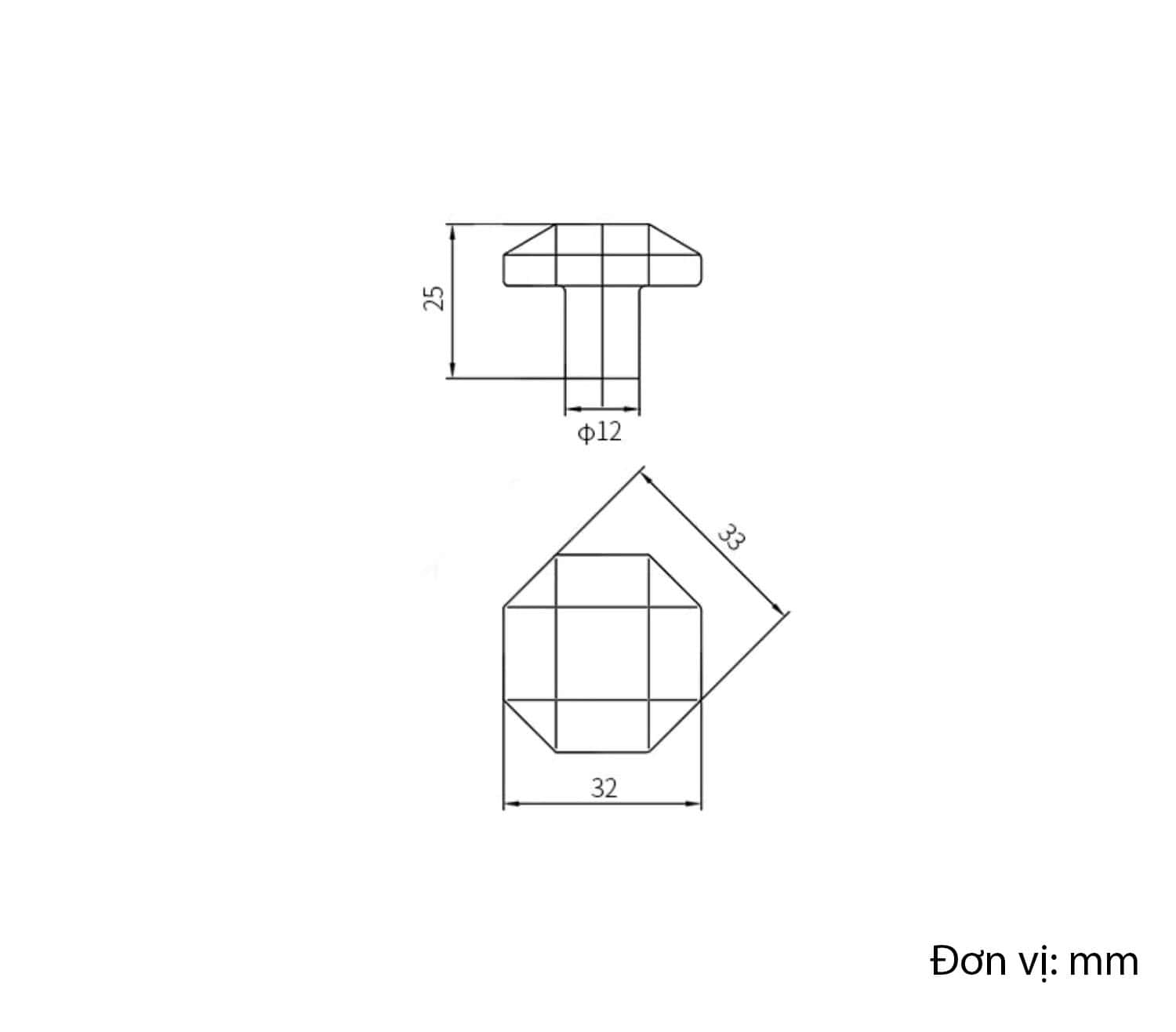 Núm tay nắm tủ bằng đồng hình đa giác đều BT056 16