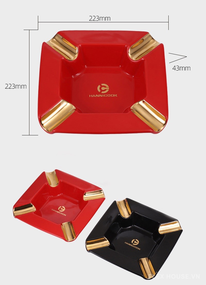 Gạt tàn cigar vuông gốm sứ trang trí tối giản HC2484 7