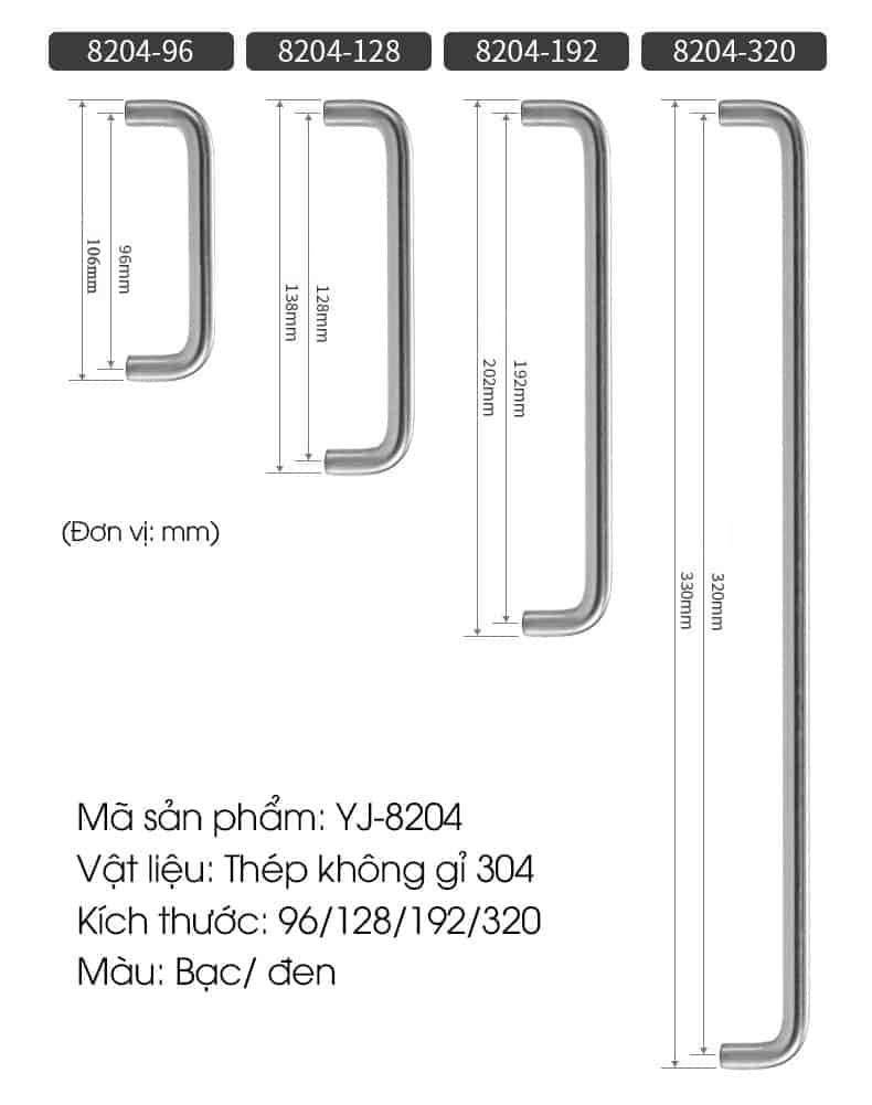 Tay nắm tủ inox hiện đại nhiều kích thước YJ-8204 20