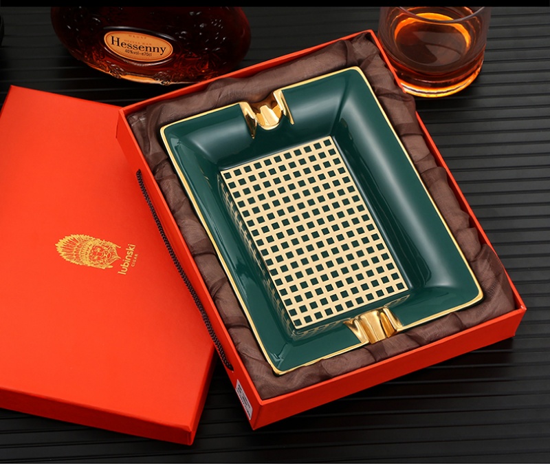 Gạt tàn cigar gốm sứ dạng khay caro sang trọng GA136 9
