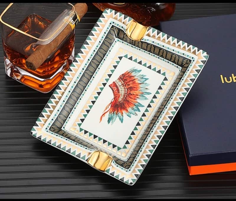 Gạt tàn xì gà 2 điếu gốm sứ thủ lĩnh da đỏ GA123 8