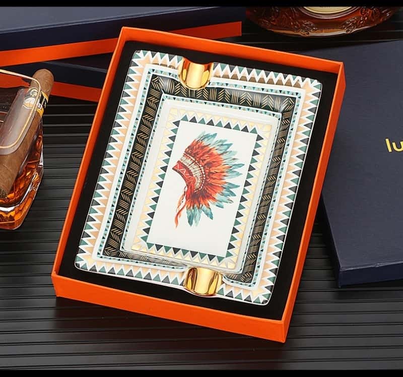 Gạt tàn xì gà 2 điếu gốm sứ thủ lĩnh da đỏ GA123 10