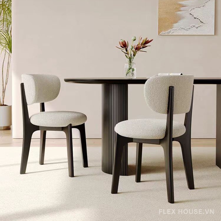 Ghế trang điểm tựa lưng cong chân gỗ độc đáo NF7150