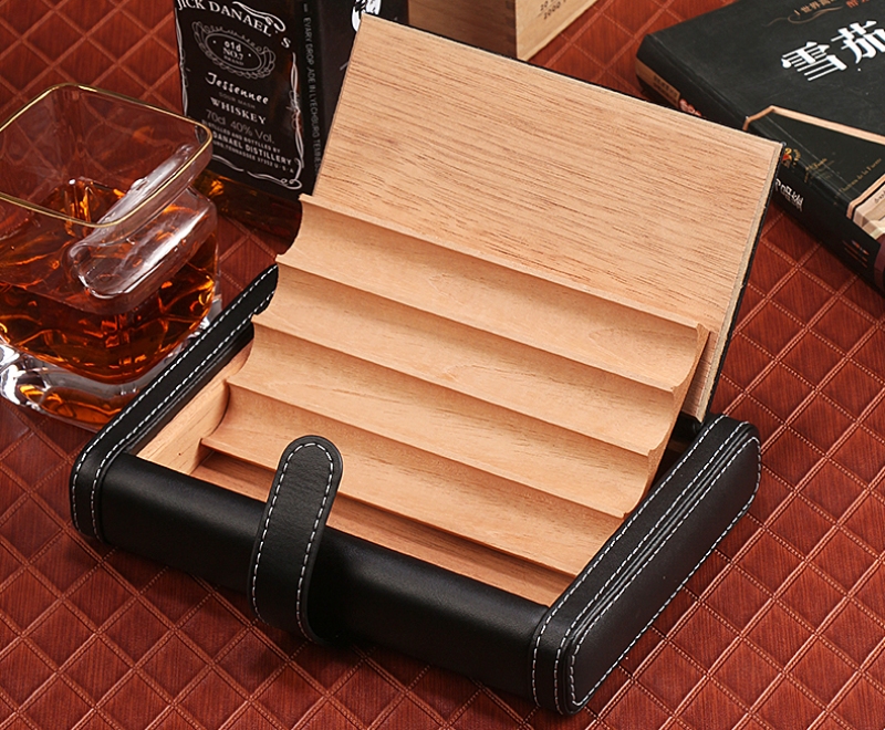 Hộp đựng cigar cầm tay da phối gỗ HC27B 4