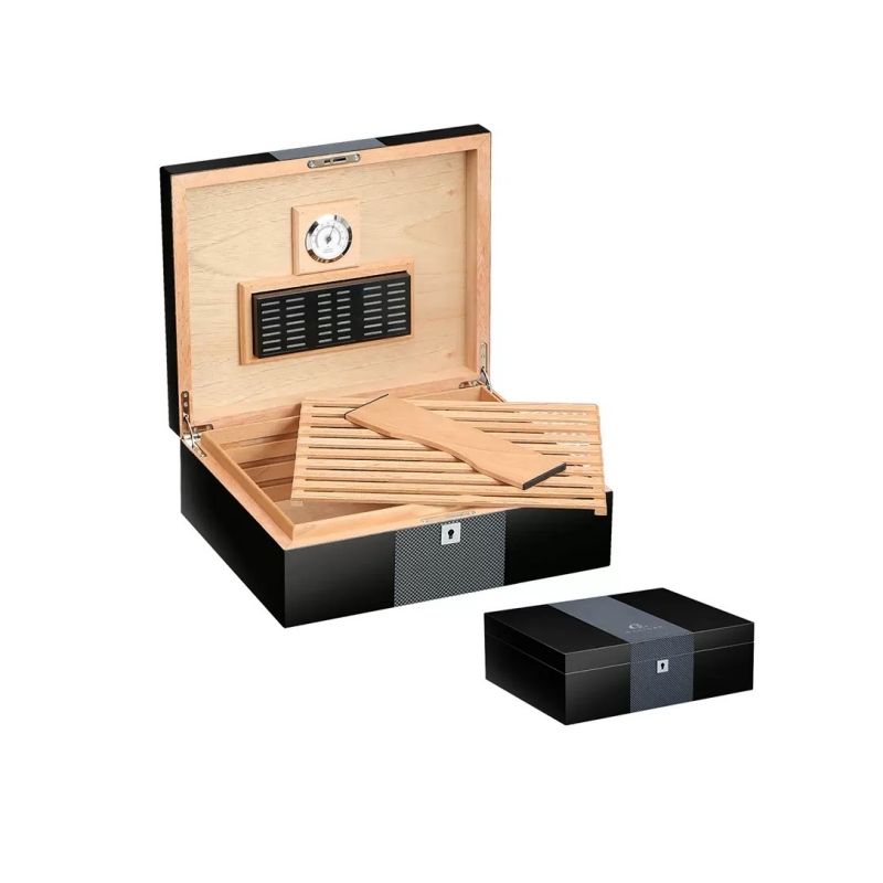 Hộp đựng xì gà gỗ có đồng hồ đo độ ẩm HC74 14