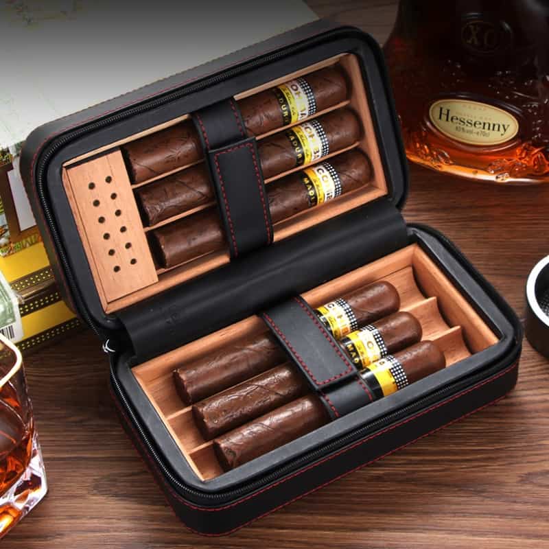 Hộp gỗ đựng cigar cầm tay bọc da G6185 3