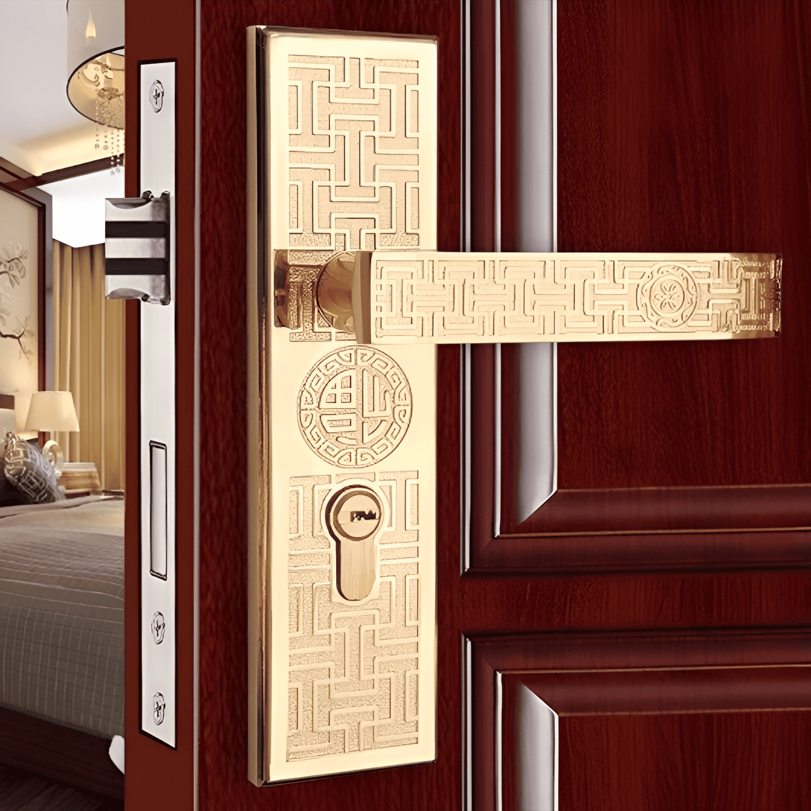 Khoá cửa tay gạt họa tiết cổ điển sang trọng TC1607 8