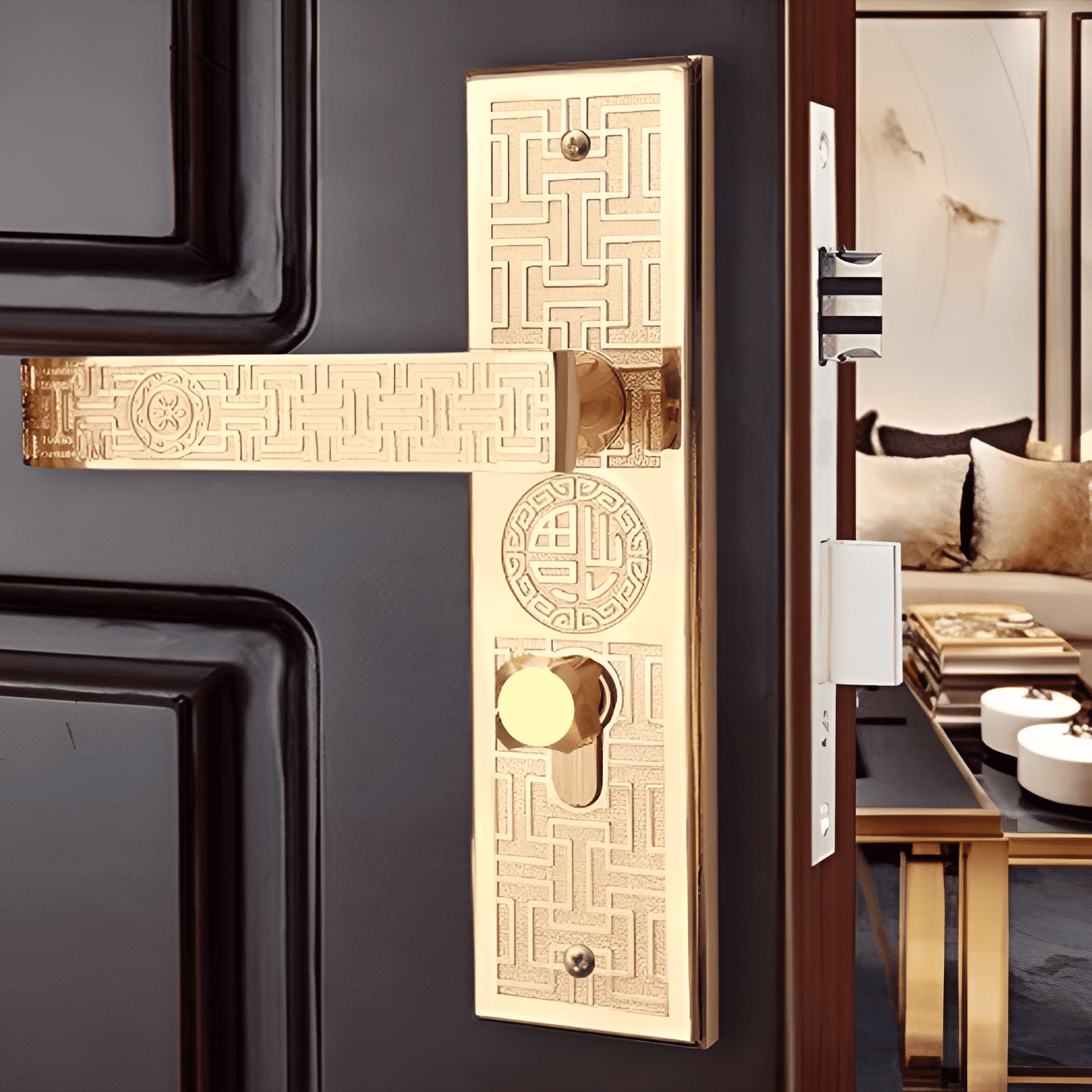 Khoá cửa tay gạt họa tiết cổ điển sang trọng TC1607 7