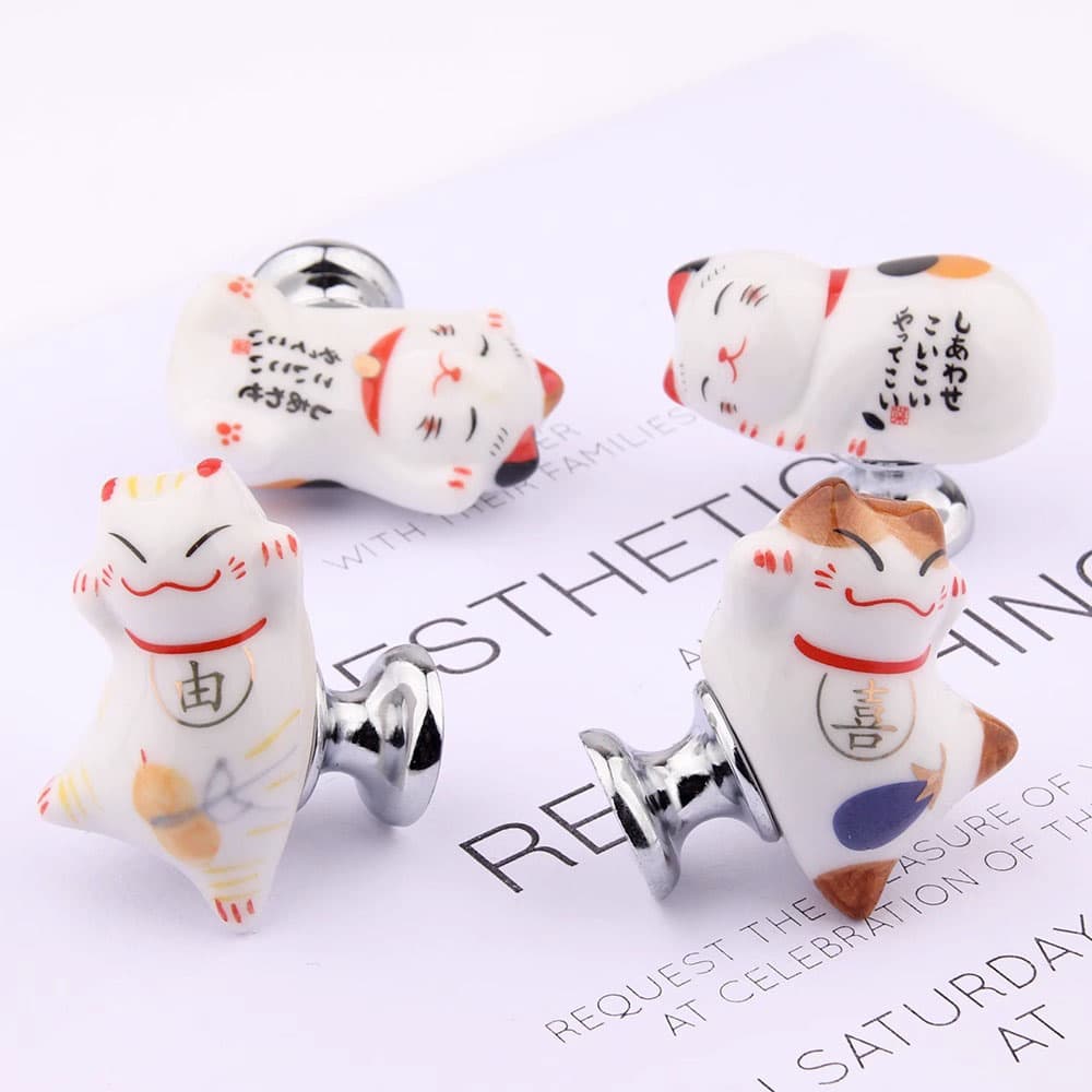 Núm tay nắm tủ gốm sứ hình mèo đáng yêu YH0032 5