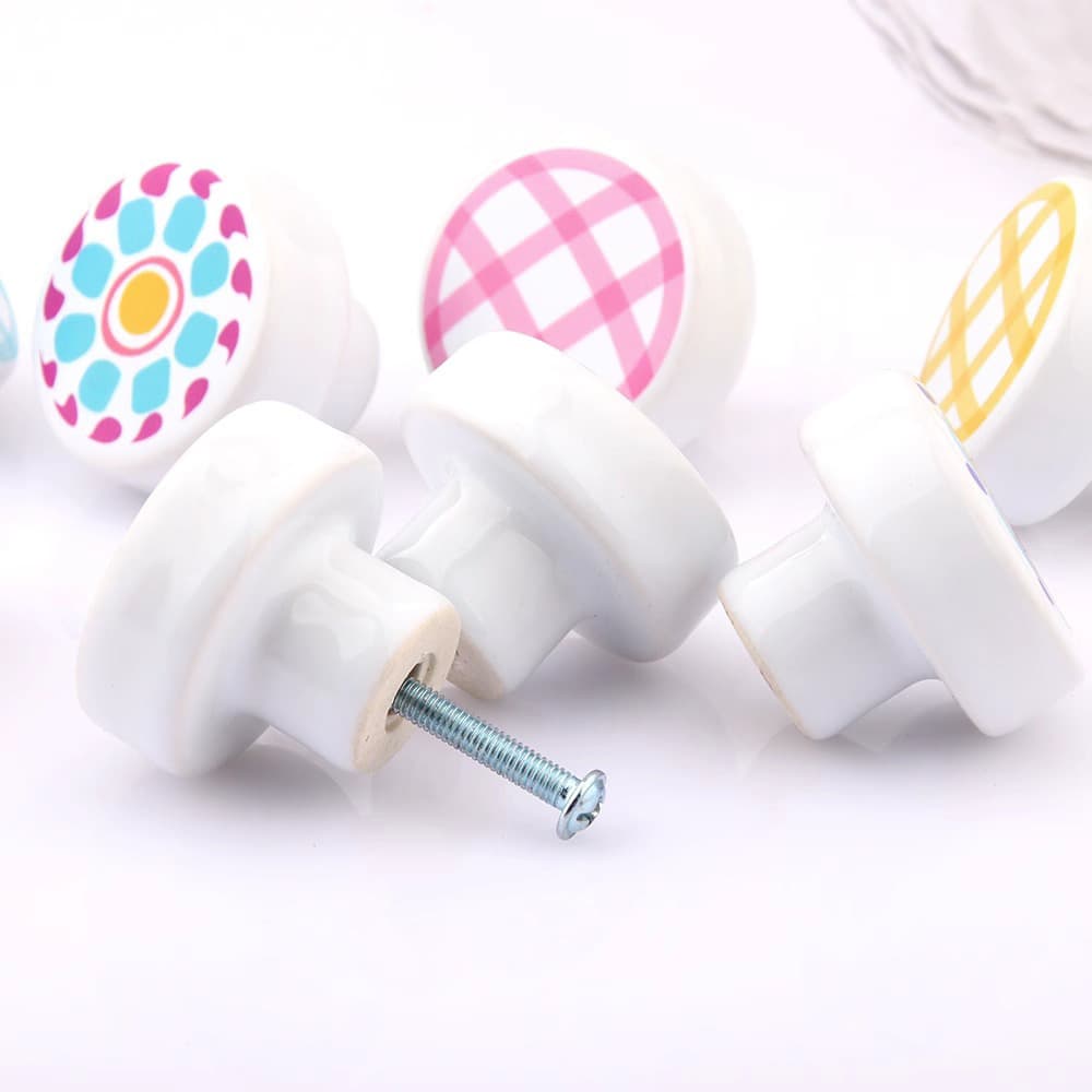 Núm tay nắm tủ gốm sứ họa tiết caro sắc màu YZD004 9