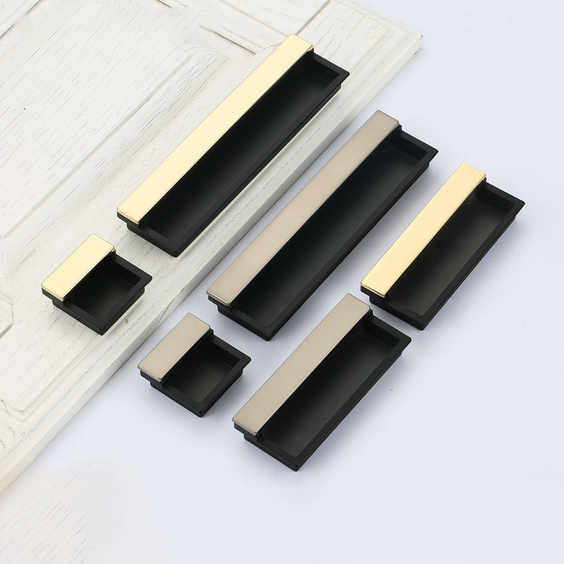 Tay nắm tủ âm móc kéo hợp kim màu vàng đen LD6382