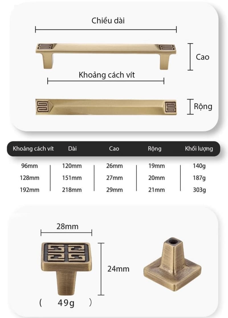 Tay nắm tủ bằng đồng phong cách cổ điển K5062 17