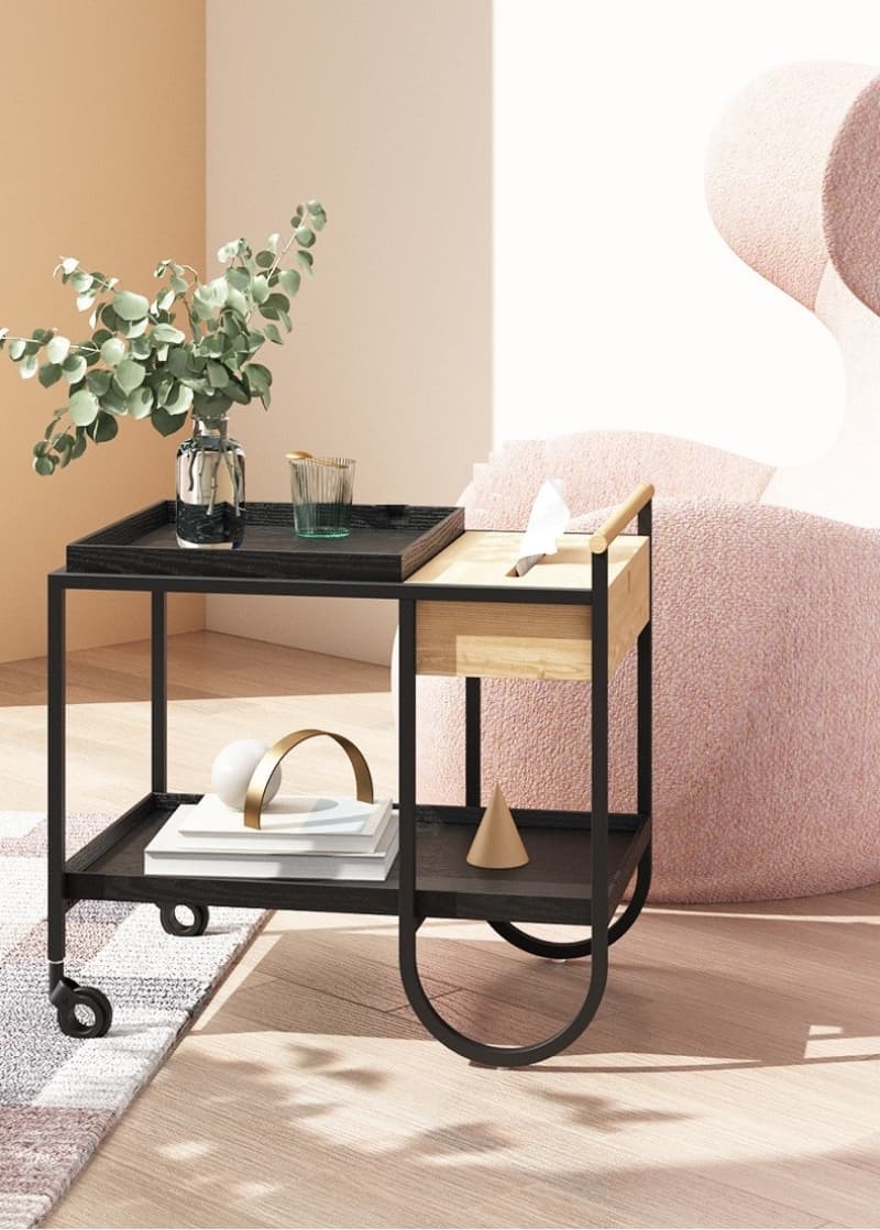 Xe đẩy bàn cà phê mini mặt gỗ độc đáo SC6780 5