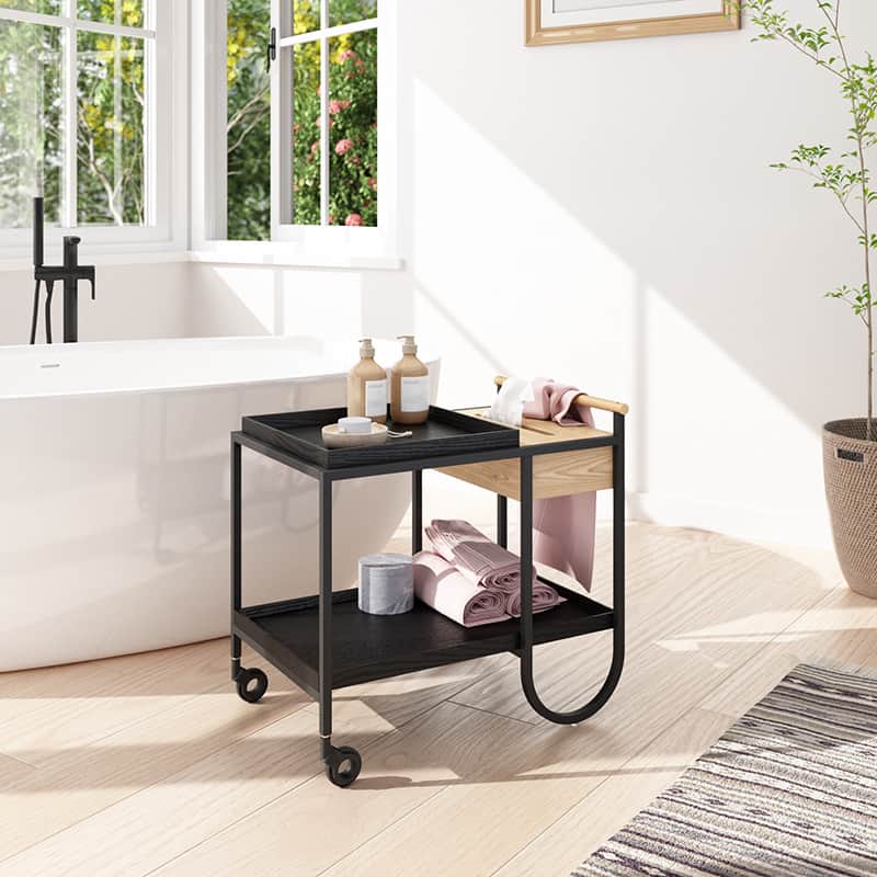 Xe đẩy bàn cà phê mini mặt gỗ độc đáo SC6780