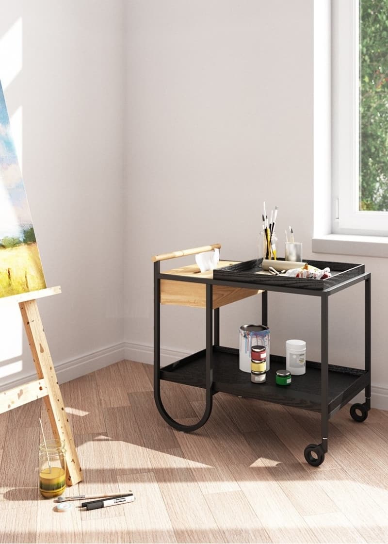 Xe đẩy bàn cà phê mini mặt gỗ độc đáo SC6780 10