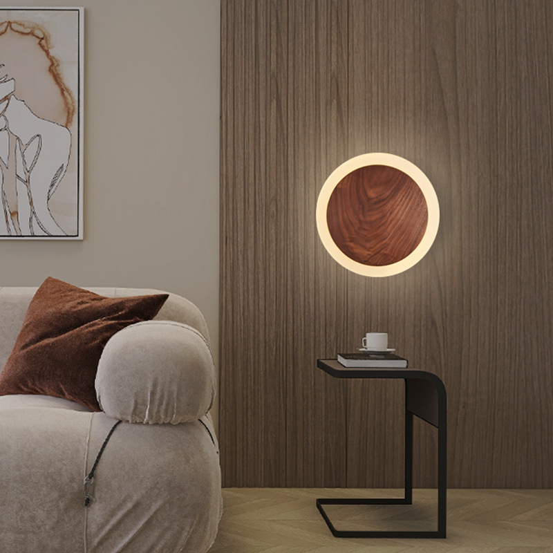 Đèn tường tròn gỗ óc chó và acrylic tối giản SHIB423