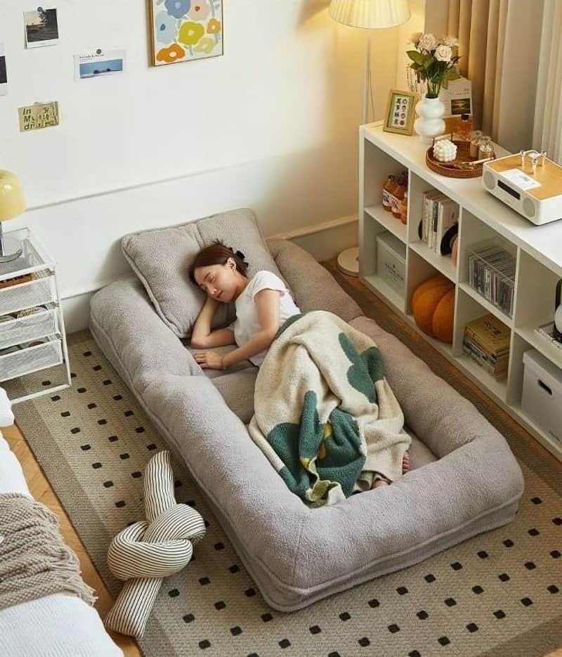 Ghế sofa lười kiêm giường gấp bọc vải nhung HJ5112 5