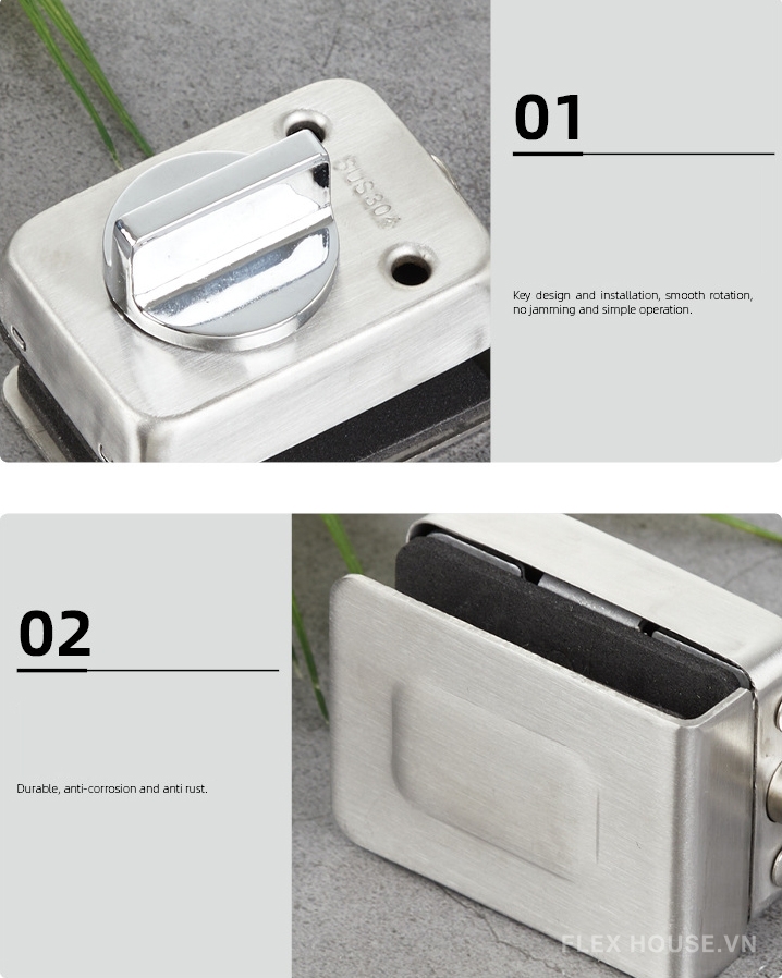 Khóa cửa kính cường lực bằng inox HGL1697 5