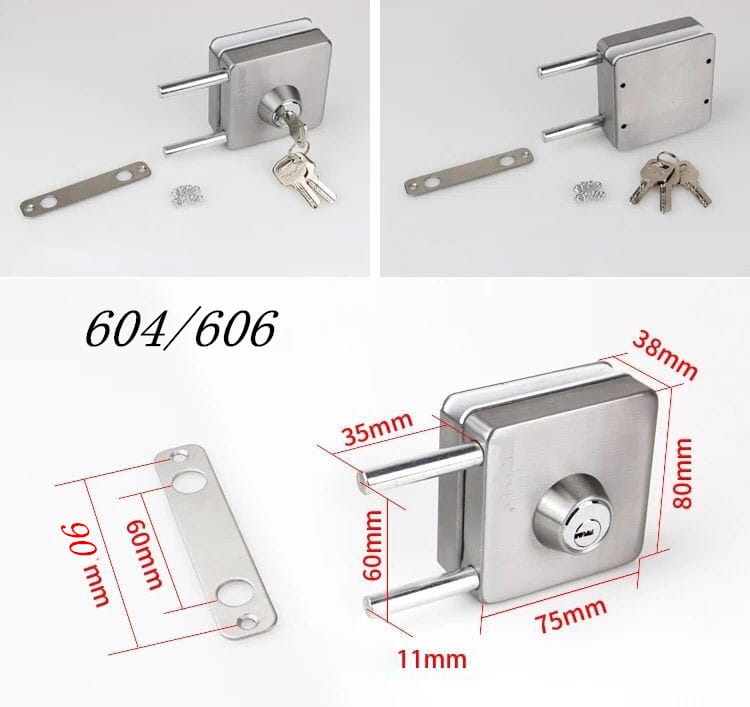 Khóa cửa kính inox 304 cho cửa đơn và đôi BS5742 17
