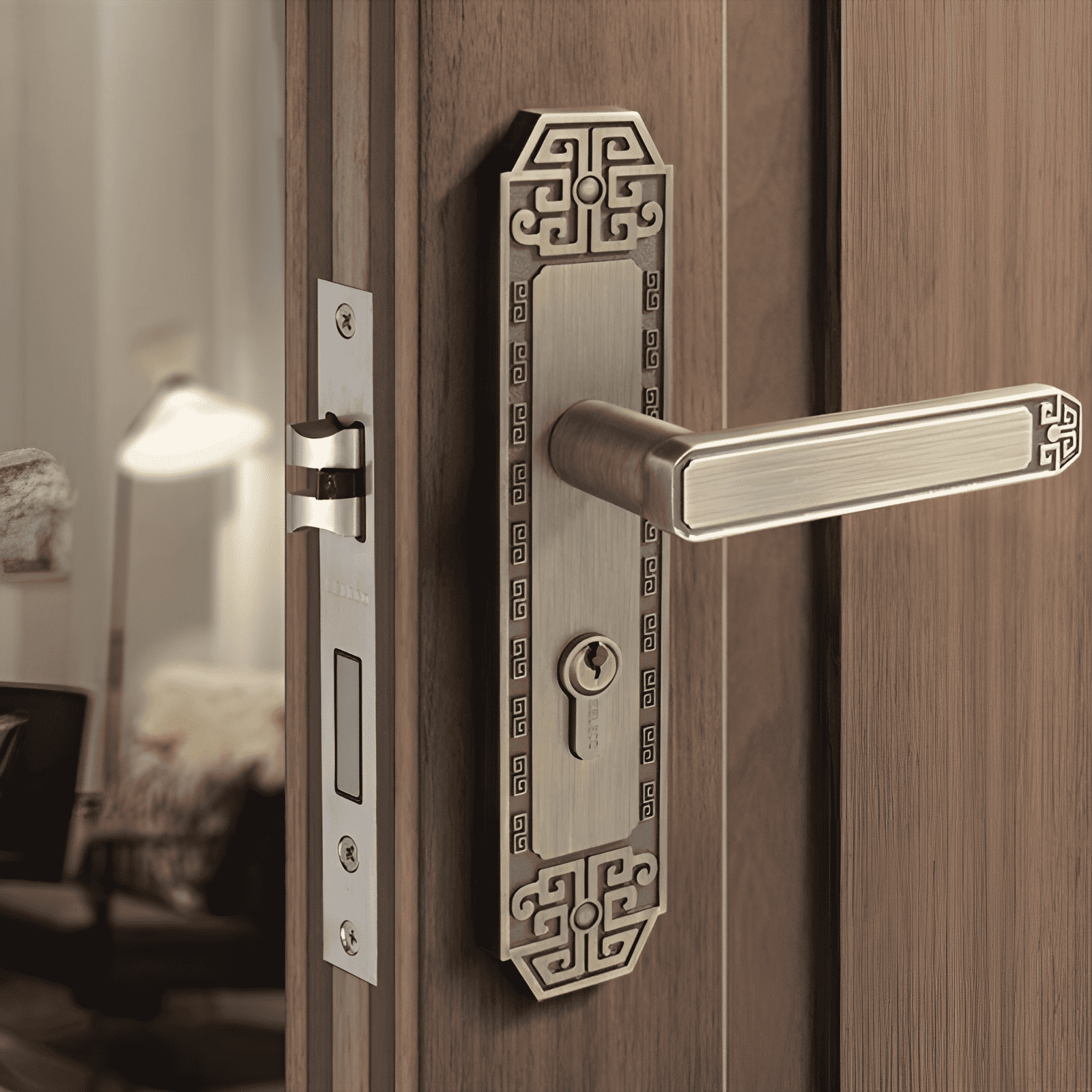 Khóa cửa tay gạt chạm nổi hoa văn cổ điển SX5812 8
