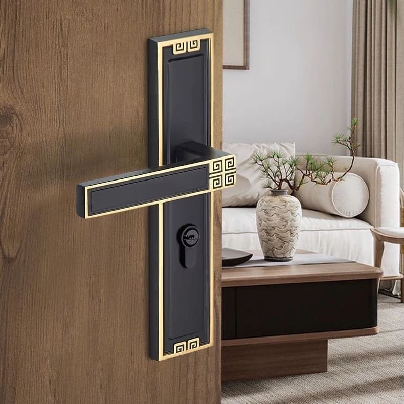 Khóa cửa tay gạt cổ điển Á Đông bằng đồng TRG518 10