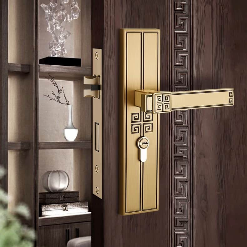 Khóa cửa tay gạt cổ điển Á Đông bằng đồng TRG518 6