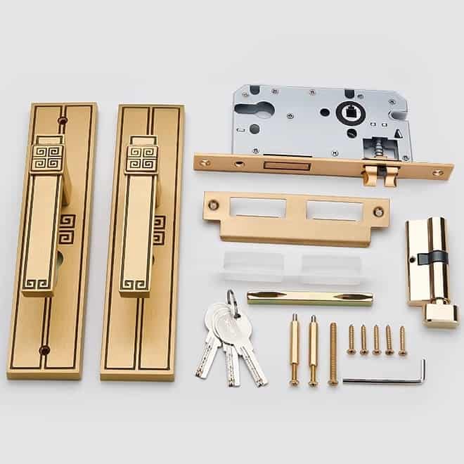 Khóa cửa tay gạt cổ điển Á Đông bằng đồng TRG518 13
