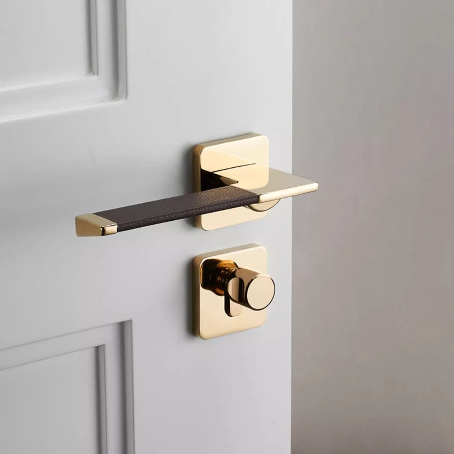 Khóa cửa tay gạt hợp kim kẽm bọc da hiện đại TT007 11