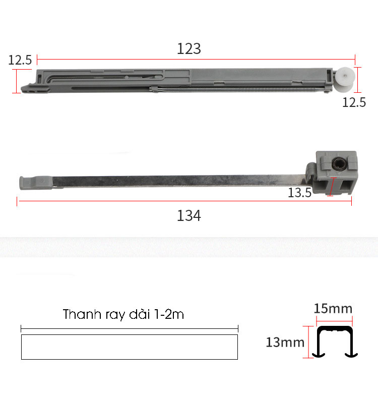 Phụ kiện ray trượt cửa lùa treo cánh tủ gỗ BTC6828 11