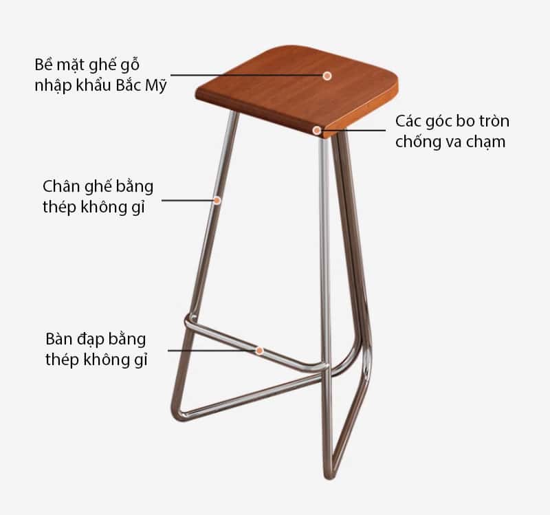 Ghế quầy bar chân tam giác mặt gỗ độc đáo FU0008 9