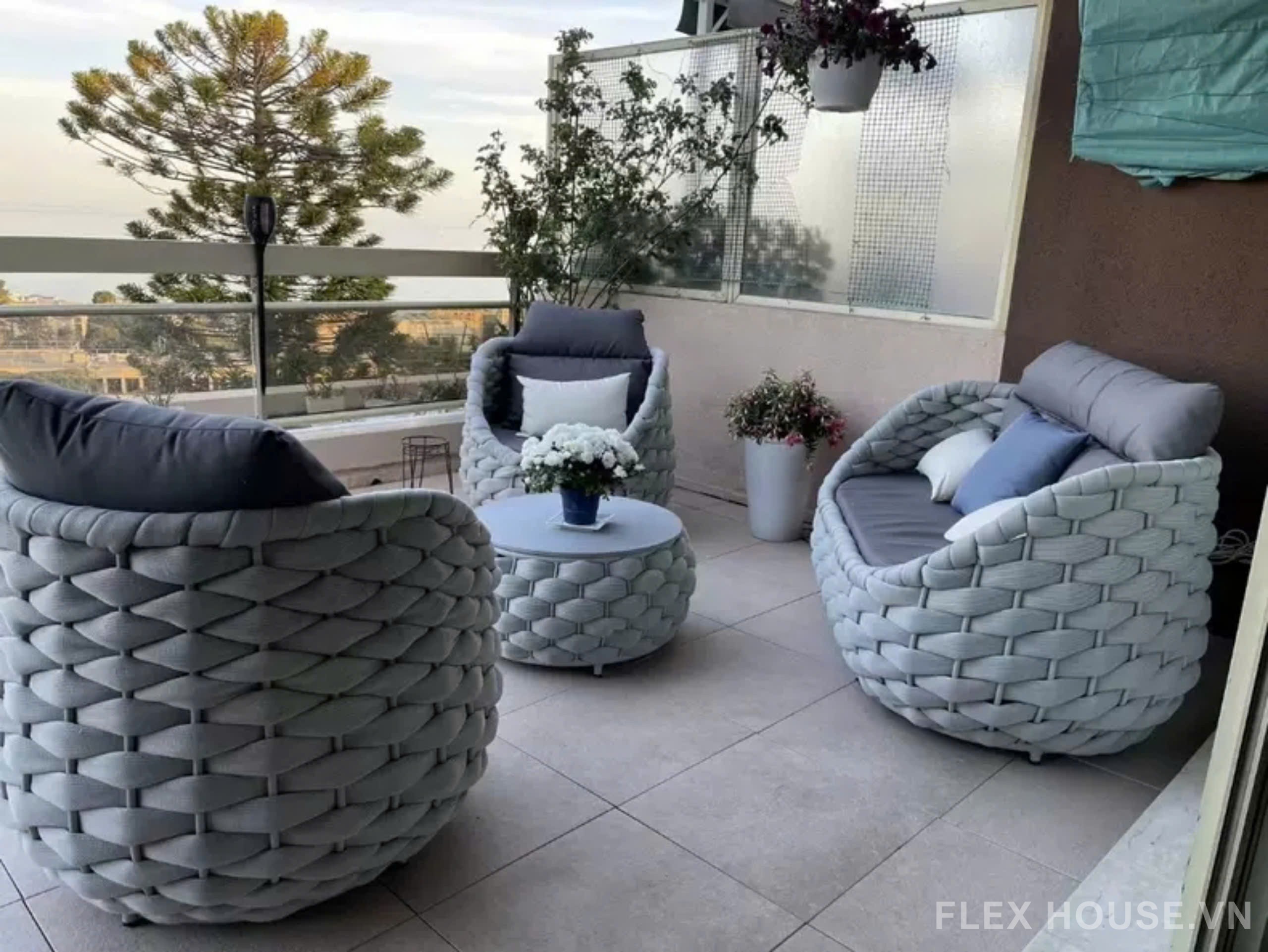 Ghế sofa ban công ngoài trời mây đan hiện đại PT220 18