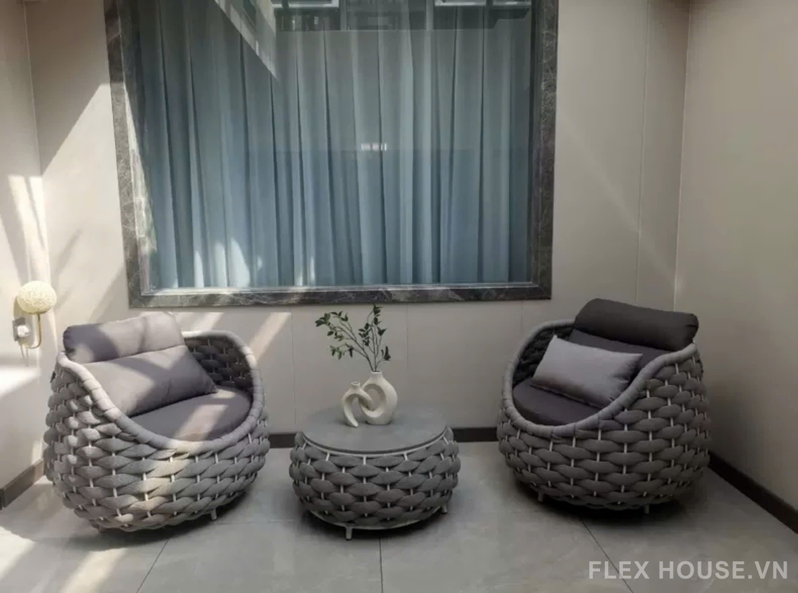 Ghế sofa ban công ngoài trời mây đan hiện đại PT220 19