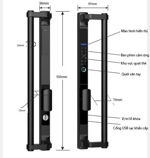 Khóa cửa kính tiền sảnh vân tay thông minh T2306 19