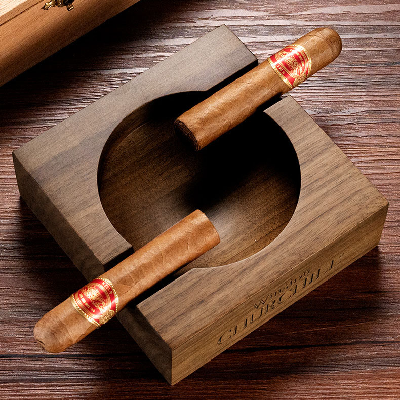 Gạt tàn Cigar 2 điếu bằng gỗ kèm đế lót ly CGL7292 8
