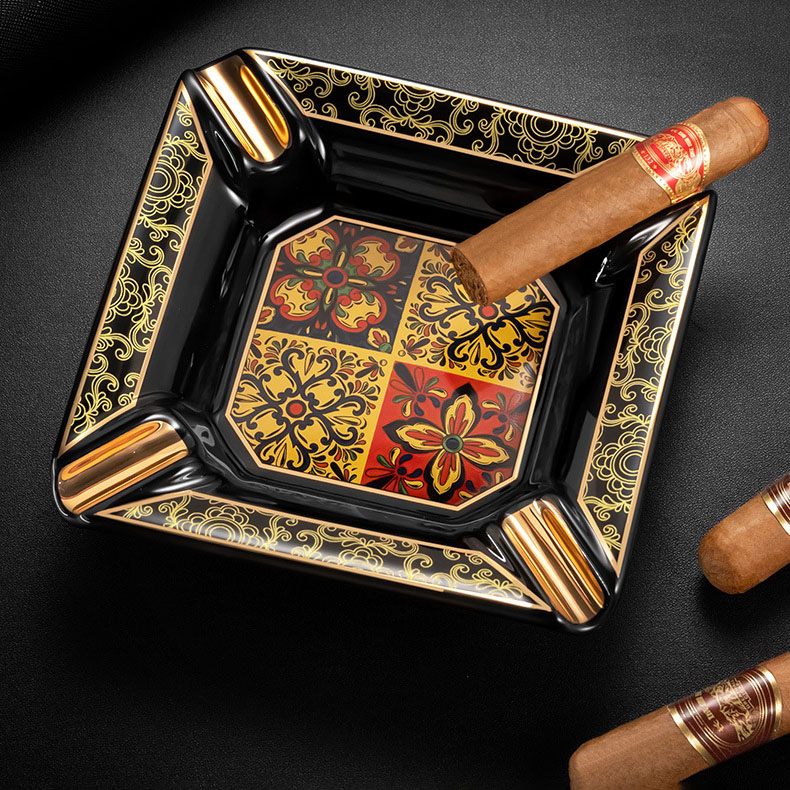 Gạt tàn cigar 4 điếu gốm sứ hoa văn đối xứng CLG7550 9