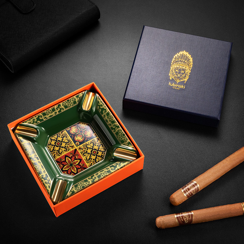 Gạt tàn cigar 4 điếu gốm sứ hoa văn đối xứng CLG7550 6