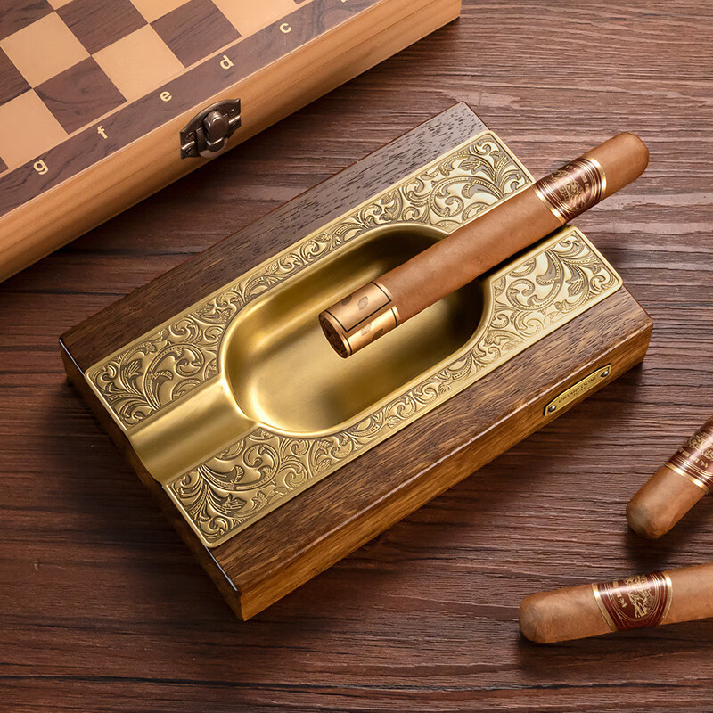 Gạt tàn cigar gỗ nguyên khối khảm hoa văn sang trọng CGL7573 5