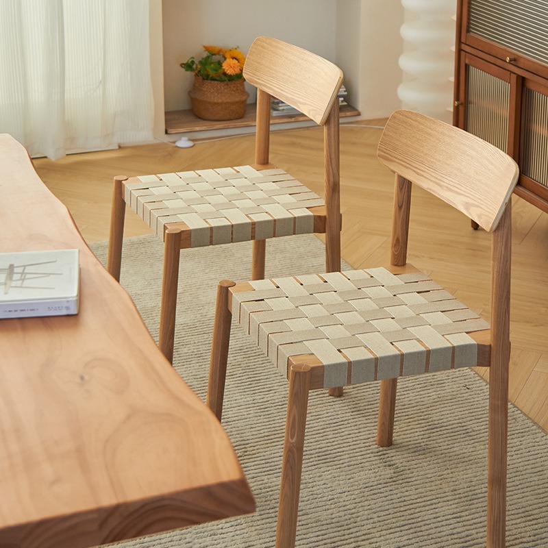 Ghế ăn gỗ đan vải phong cách Wabi-Sabi CW081 13
