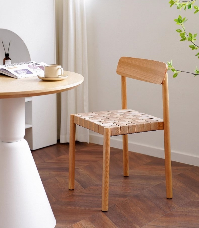 Ghế ăn gỗ đan vải phong cách Wabi-Sabi CW081 4