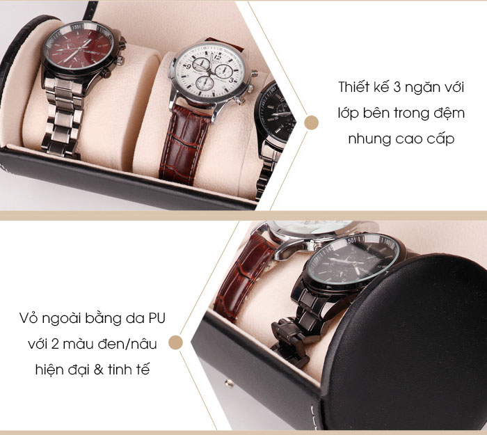 Hộp đựng đồng hồ bằng da 3 ngăn sang trọng YP6167 9