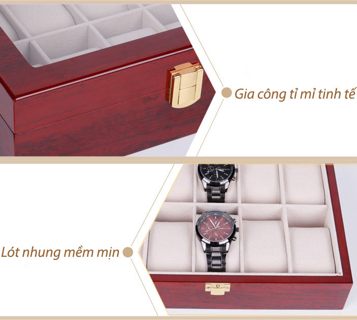 Hộp đựng đồng hồ bằng gỗ 6 ngăn YP4568 10