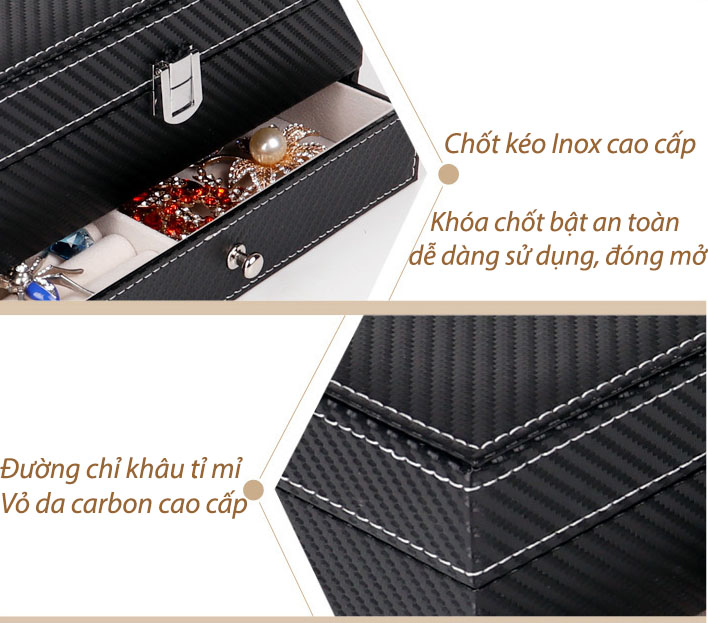 Hộp đựng đồng hồ trang sức 2 tầng gỗ bọc da YP2957 10